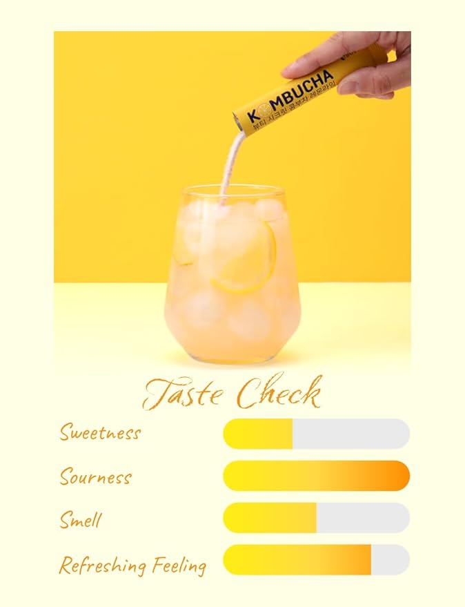 Korean Kombucha Lemon Lime Powder – 5g x 30 Sticks | Zero Sugar, Low Calorie, Sparkling Tea, Lemon & Lime Flavor