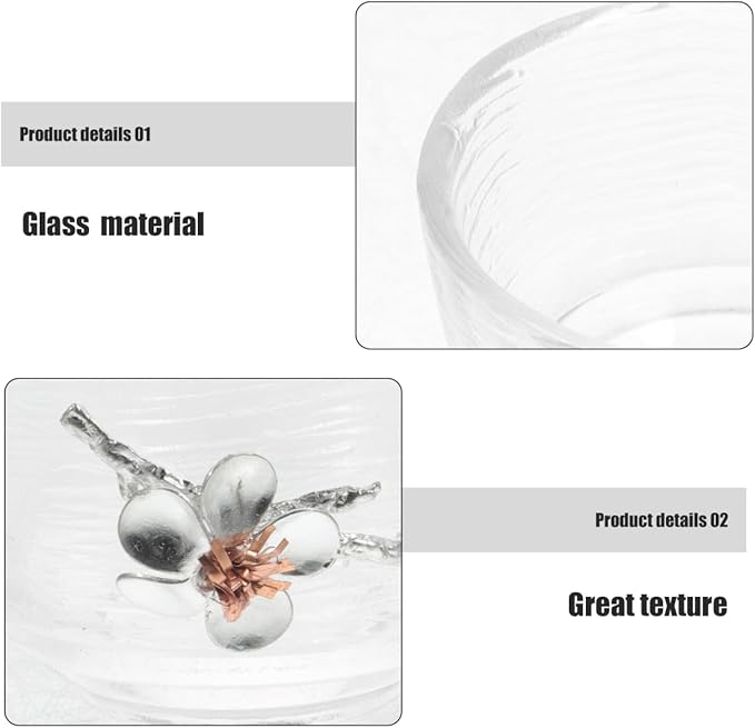 2Pcs Japanese-Style Tea Cups, Heat-Resistant Glass Plum Blossom Hammered Teacups for Tea, Sake, Plum Wine, Home Decor, 2.55 X 2.36 X 1.77 Inches