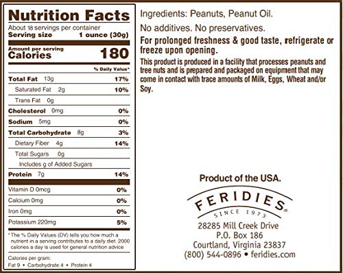 FERIDIES Unsalted Virginia Peanuts, Non-Gmo Project Verified, Kosher Certified 18oz (Pack of 1) XL, Salt Free