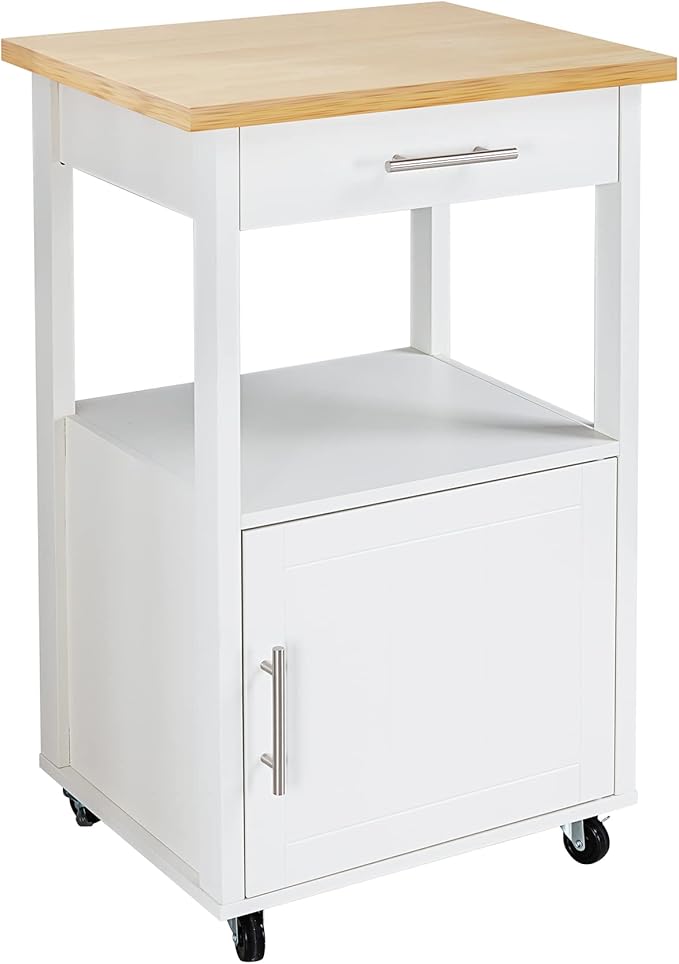 Shintenchi Kitchen Island Cart with Storage,Rolling Side Table on Wheels with Worktop,Single Door Cabinet and Drawer for Dinning Room, White