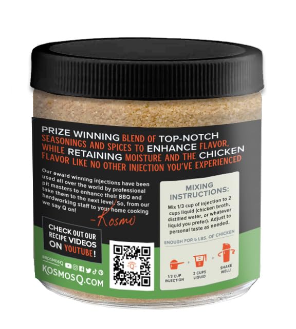 Kosmos Q Original BBQ Chicken Injection, BBQ Marinade Seasoning for Whole Chicken, Smoked Wings & Roasted Meats, Award-Winning Competition Blend, Moisture-Retaining Formula, 16 Oz Jar