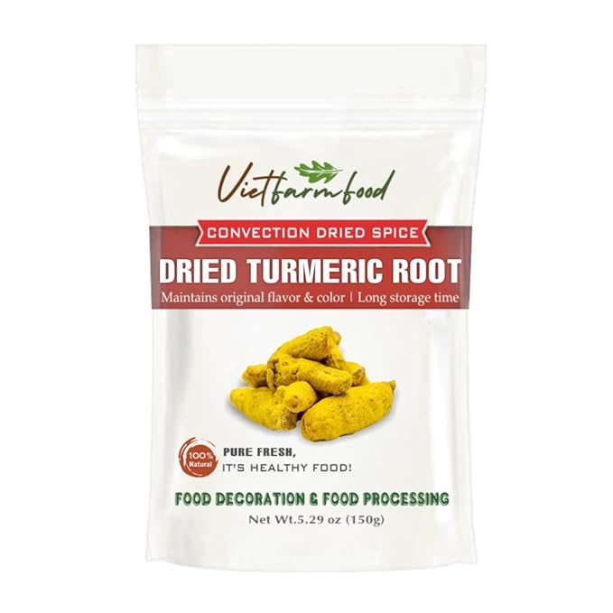 DRIED TURMERIC ROOT 5.29 Oz (150g) VIETFARMFOOD: Natural pure, convection dried seasoning made from real vegetables - perfect for adding flavor to any meal, from cooking, baking, salads, soups, sauces