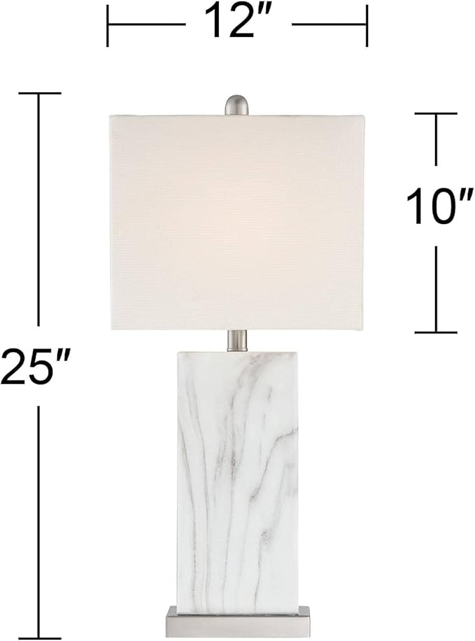 360 Lighting Connie Mid Century Modern Table Lamps 25" High Set of 2 with USB Charging Port White Faux Marble Rectangular Shade for Living Room Desk Bedroom House Bedside Nightstand Home