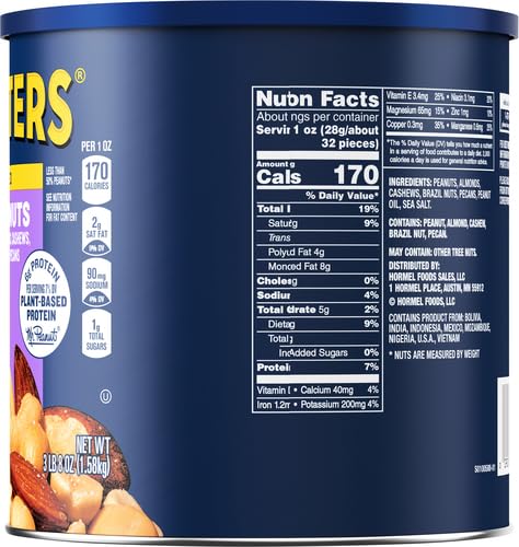 PLANTERS Salted Mixed Nuts, Party Snacks, Plant-Based Protein 56oz (1 Canister) (Pack of 2)