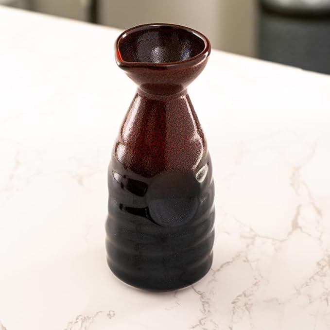 Urban Tokyo Tokkuri Porcelain Sake Bottle Server 10 fl oz Hot or Cold Sake Home or Restaurant Supply Use Reactive Glazed Ceramic (Black Red)