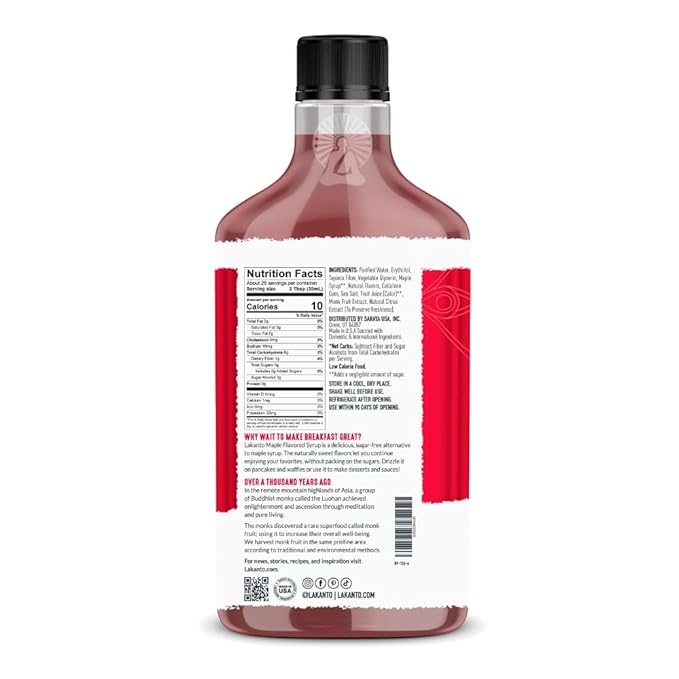 Lakanto Sugar Free Maple Syrup - Monk Fruit Sweetener, Keto Diet Friendly, Vegan, 1g Net Carbs, Pancakes, Waffles, Oatmeal, Coffee, Tea, Granola, Frosting, Marinade, Dressing (13 fl oz - Pack of 3)