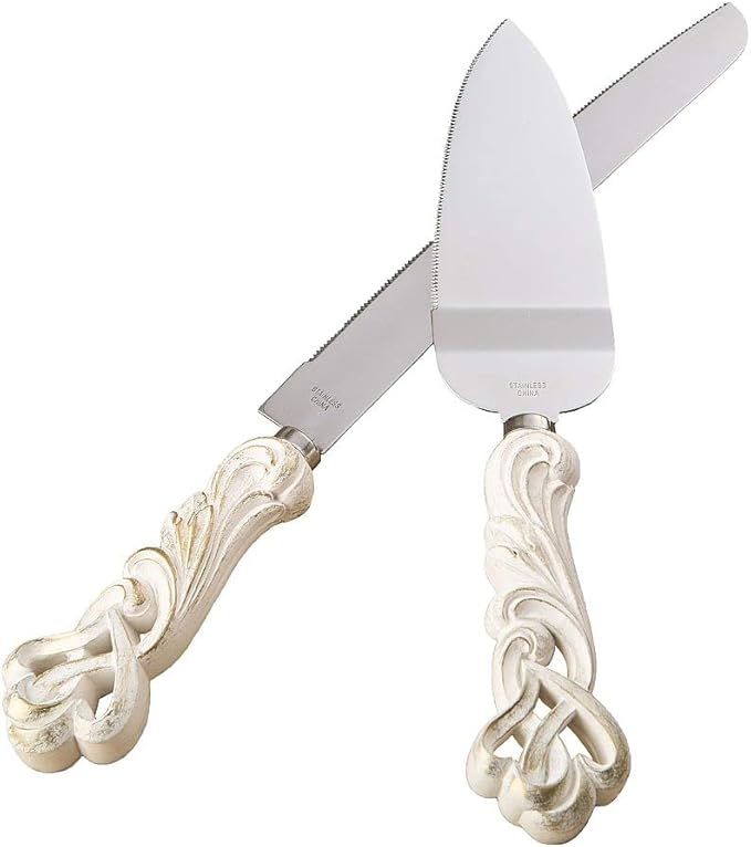 GIFTS INFINITY® Personalized Wedding Cake Knife and Server Set Free Engraving (2468) - Valentine's Day Gift