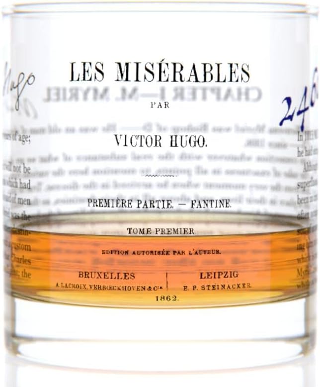 Well Told Classic Literature Rocks Glass - Les Misérables - Old Fashioned Whiskey Glass Gift for Book Lovers (11 oz)