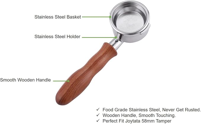 Stainless Steel Naked Bottomless Portafilter - Coffee Portafilter for Breville BES900XL, BES920XL, BES980XL, BES990BSS Espresso Machine - Wooden Handle