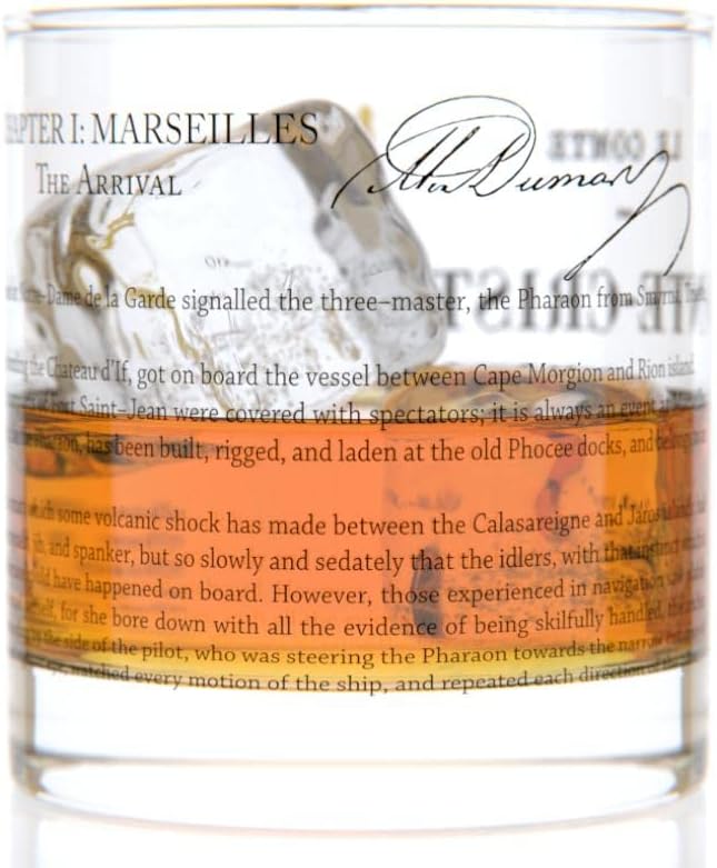 Well Told Classic Literature Rocks Glass - The Count of Monte Cristo by Alexandre Dumas - Old Fashioned Whiskey Glass Gift for Book Lovers (11 oz)