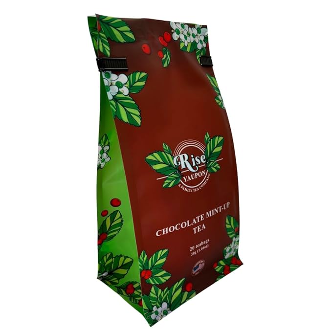 Rise Yaupon Chocolate Mint-Up Yaupon Holly Tea, 20 Teabags, 1.06oz, a blend of American-grown Yaupon Holly combined with Spearmint, Peppermint and Natural Flavor