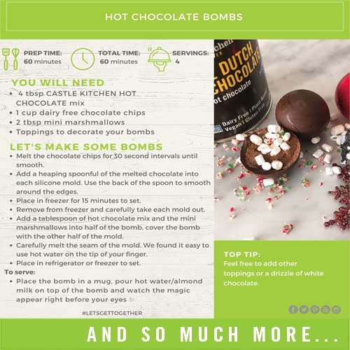 Castle Kitchen Mint Dark Hot Chocolate (6 Pack) Premium Plant Based, Dairy Free, Gluten-Free, Vegan Hot Coca Mix - Just Add Water - 14 oz
