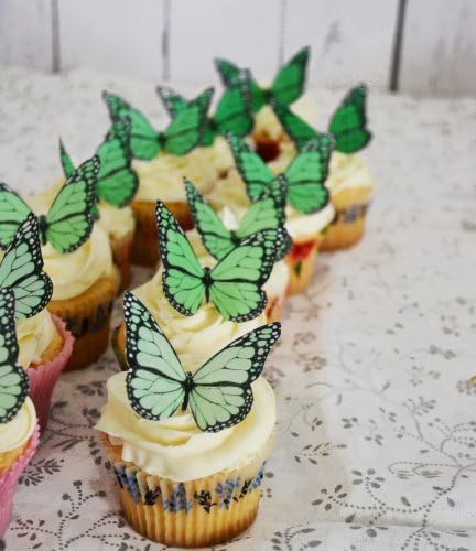Sugar Robot Edible Butterflies for Cake Decorating- Ombre Monarch Butterfly- Cake Toppers and Cupcake Toppers - Decoration Made in the USA - Premium Crafted (Green)