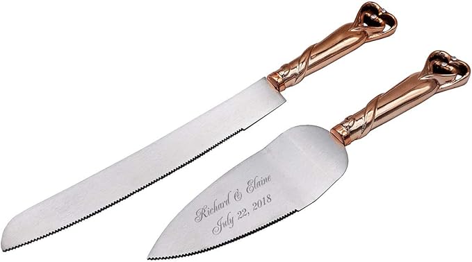 GIFTS INFINITY Personalized Wedding Cake Knife and Server Set Free Engraving - Valentine's, Wedding, Bithday (2541-RG)