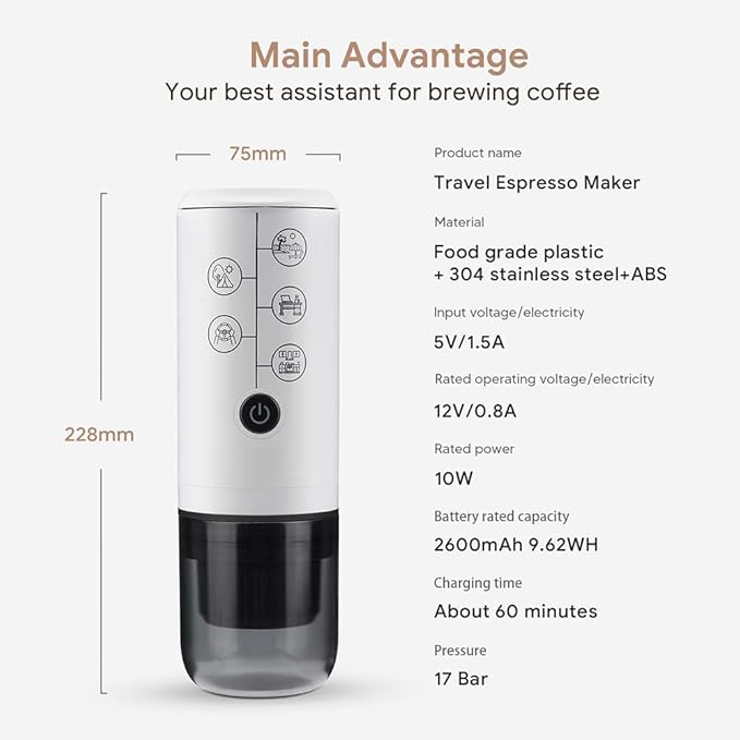BENFUCHEN 3 in 1 Portable Espresso Machine With NO Heating Function, Type-C Charging Electric Espresso Maker, 17 Bar Mini Coffee Maker For N ESPRESSO/DolceGustoPods & Ground Coffee On the Go, Black