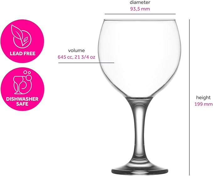 LAV Gin and Tonic, Aperol Spritz Glass Set 6-Piece, Clear Balloon Wine Glasses for Red Wine and Other Cocktails, Oversize Large Goblets for Spritz and Water | 21.75 oz