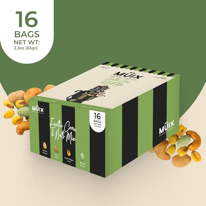 M체ix Snacks, Special Flavor Trail Mix, Exotic Mix, Mix Snacks (Smoked Almond, Citrus Cashew, Peppper Lemon Corn, Wasabi Peanut) - 2.3 Ounce Bags (Pack of 16 Bags)