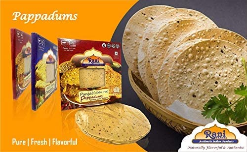 Rani Pappadums (Indian Lentil Wafer Snack) Garlic Papad 7oz (200g) Approximately 15pc, 7 inches, Pack of 12 ~ All Natural | Gluten Friendly | NON-GMO | Vegan | Indian Origin