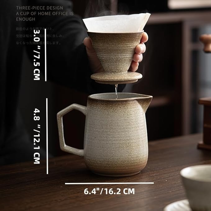 Pour Over Coffee Maker,Ceramic Coffee Maker With 100 pcs V60 Paper Filter竊?6oz/480ml Pour Over Coffee Dripper (Off White)