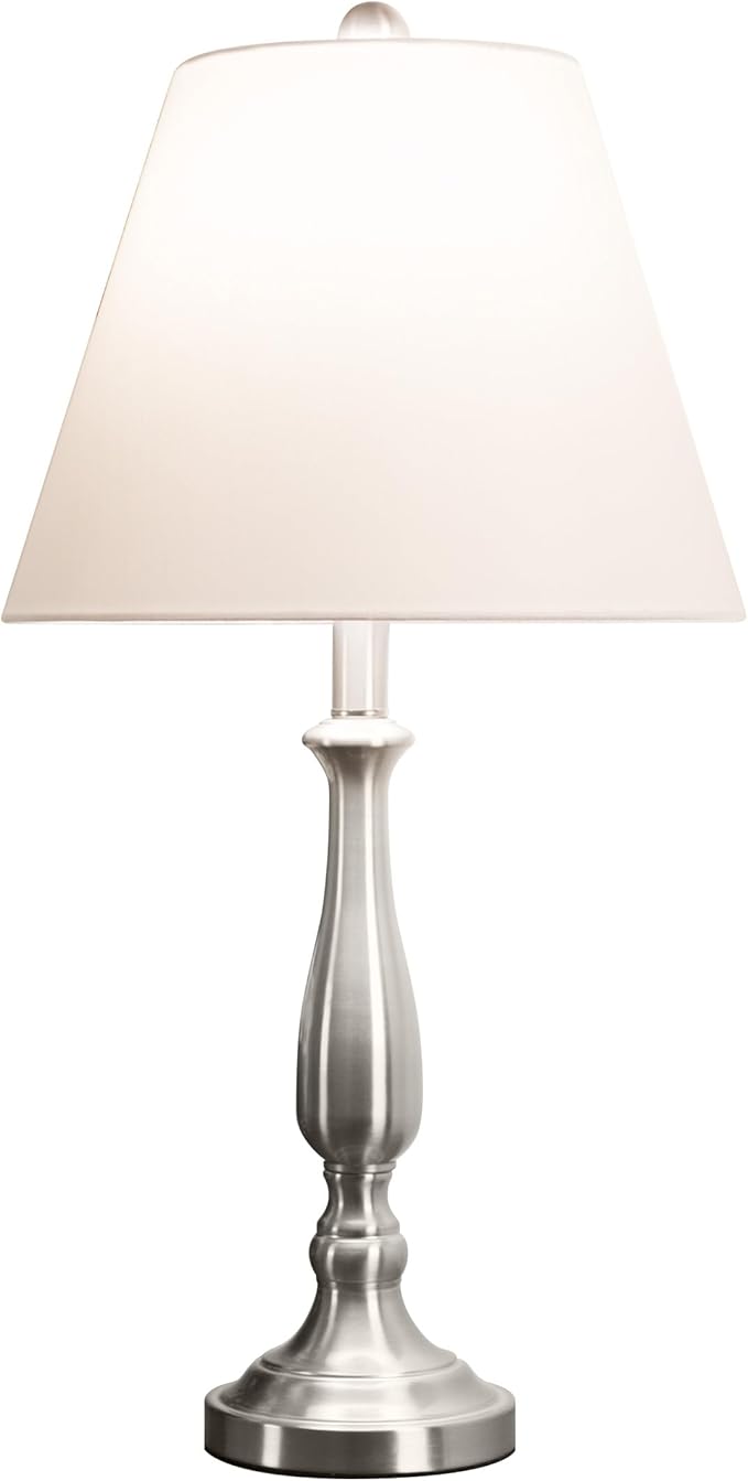 Brushed Steel Table Lamps - Set of 2 Traditional Accent Lights with LED Bulbs - Home Décor for Bedroom, Living Room, Office, or Entry by Lavish Home