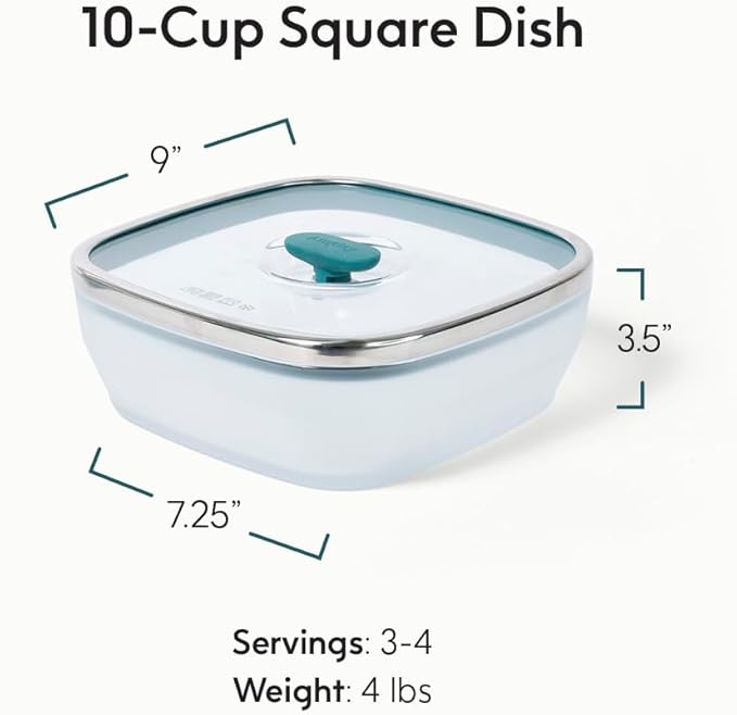 Anyday 10-Cup Square Glass Food Storage with Glass Lid | Plastic-Free Meal Prep & Microwave Cookware | Stackable Airtight Storage Container with Vented Lid for Microwave-Safe Reheating