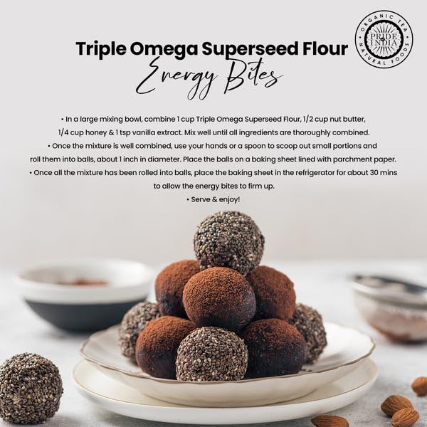 Pride of India - PACK of 6 - Triple Omega Superseed Flour 1 lbs (454 gm) Nutty Earthy Taste Milled in Small Batches | Chia Flax Sesame Seed mix | Used for Cooking Baking Coating Muffins Smoothies