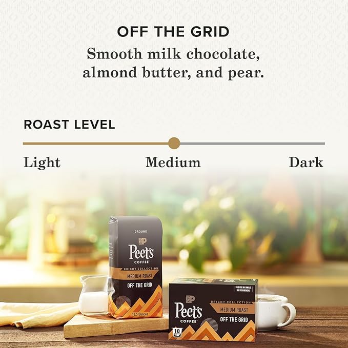 Peet's Coffee, Medium Roast Single Serve Coffee Pods - Off The Grid 10 Count (1 Box of 10 Pods)