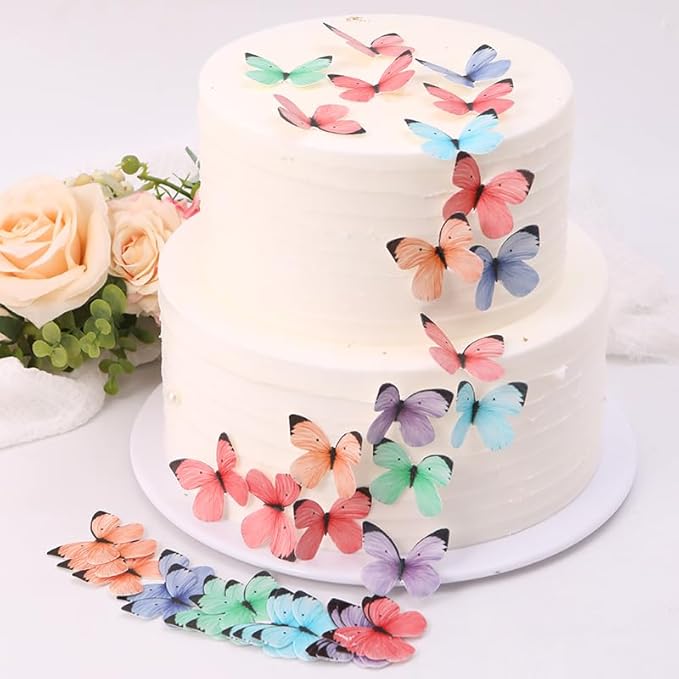 50Pcs Edible Butterflies for Cake Decorating Small Pastel Colorful Butterfly Cake and Cupcake Toppers Wafer Paper butterfly Decorations for Wedding Baby shower Birthday Cake Topper (Mixed Colors)