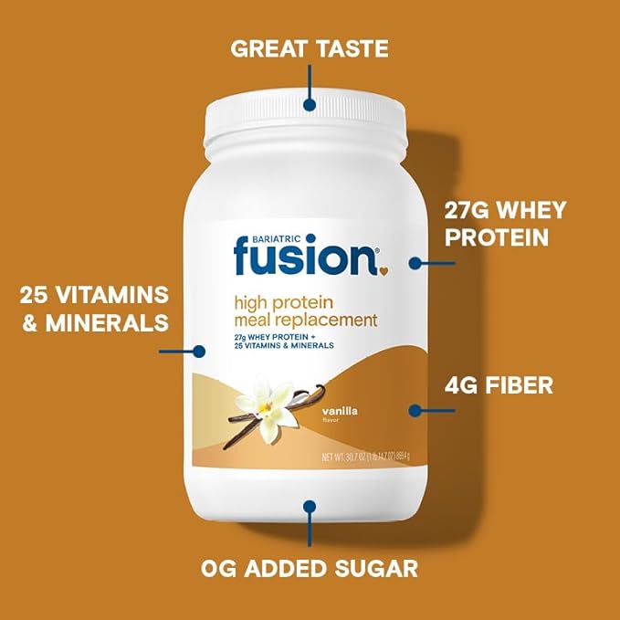 Bariatric Fusion Vanilla High Protein Meal Replacement Shake | 27g Whey Isolate Bariatric Protein Powder | Lactose Free Whey Protein Powder | Gluten and Sugar Free | 21 Servings
