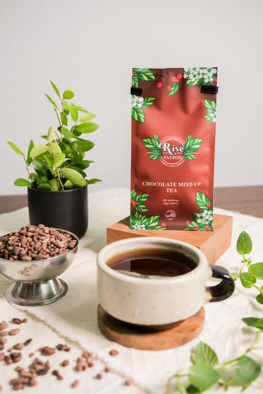 Rise Yaupon Chocolate Mint-Up Yaupon Holly Tea, 20 Teabags, 1.06oz, a blend of American-grown Yaupon Holly combined with Spearmint, Peppermint and Natural Flavor