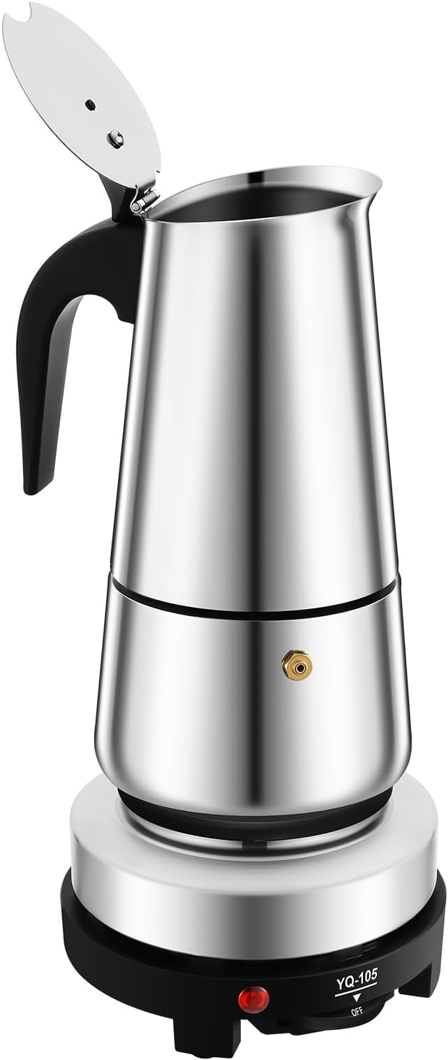 Stovetop Coffee Maker, 9 Cup Stainless Steel Moka Pot Espresso Maker Coffee Pot with Electric Stove, 500W Stovetop Espresso Machine Italian Espresso Maker for Home Bar Office