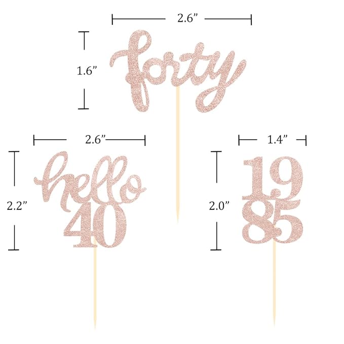 Rose Gold Glitter 40th Birthday Cupcake Toppers 40th Birthday Celebrating Party Decorations - Set of 24