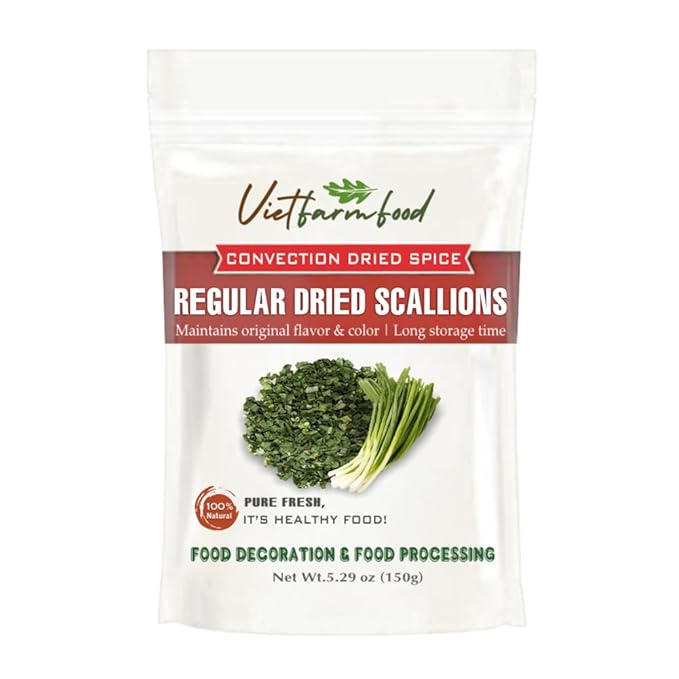 REGULAR DRIED SCALLIONS 5.29 Oz (150g) VIETFARMFOOD: Natural pure, convection dried seasoning made from real vegetable, fruit - perfect for adding flavor to meal, cooking, baking, salad, soup, sauce
