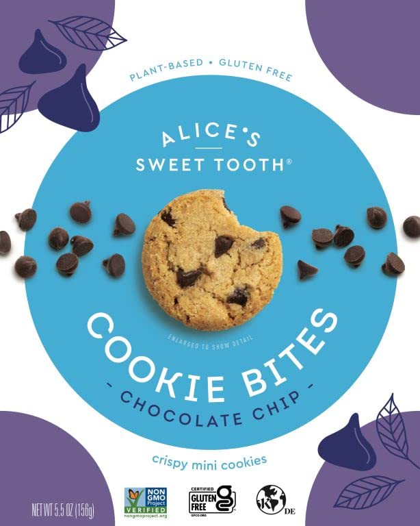 Alice's Sweet Tooth Chocolate Chip Cookie Bites - Gluten-Free, Vegan, Crunchy Mini-Cookies - Plant-Based, Dairy-Free, Grain-Free, Soy-Free, Kosher ??5.5 ounces