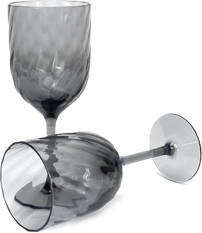 Yalin Set of 6 Unbreakable 15 oz Acrylic Plastic Wine and Water Tumbler Stackable Goblets. (Gray, 15 oz)