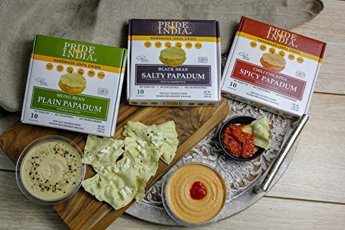 Pride Of India - Salty Black Bean Namkeen Papadum Lentil Crisp - Pack of 6-10 count Box (3.53oz - 100gm) - Lentil Chips, Gluten-Free Crackers, Healthy Snacks, Indian Snacks, Lentil Crackers