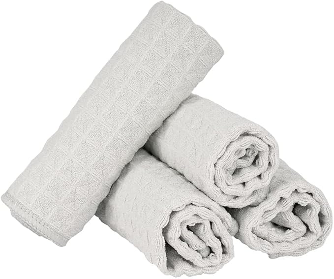 Barista Micro Cloth 4 Pack - watchget Microfiber Barista Cleaning Towels Coffee Cleaning Accessories for Espresso Machine, Steam Wand, Countertop, Kitchen Dish Cloth Waffle Weave Light Grey(12"x12")