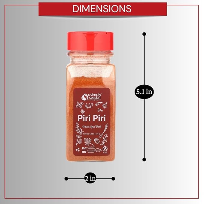 USimplySeason Piri Piri Seasoning, 4.8 oz - African Heat Elevator for Poultry, Seafood & Dishes - Vegan, No-Salt, Non-GMO, Crafted in the USA