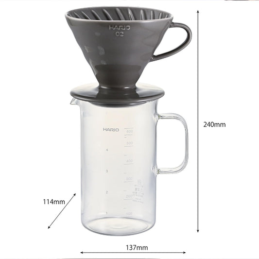 HARIO BVD-3012-GR Beaker Server & Dripper Set, Practical Capacity: 20.3 fl oz (600 ml), For 1-4