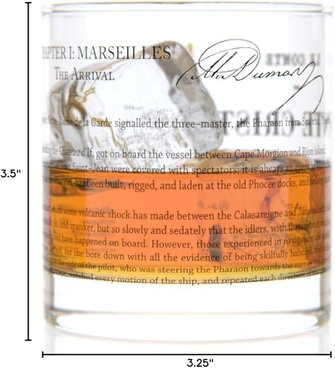 Well Told Classic Literature Rocks Glass - The Count of Monte Cristo by Alexandre Dumas - Old Fashioned Whiskey Glass Gift for Book Lovers (11 oz)