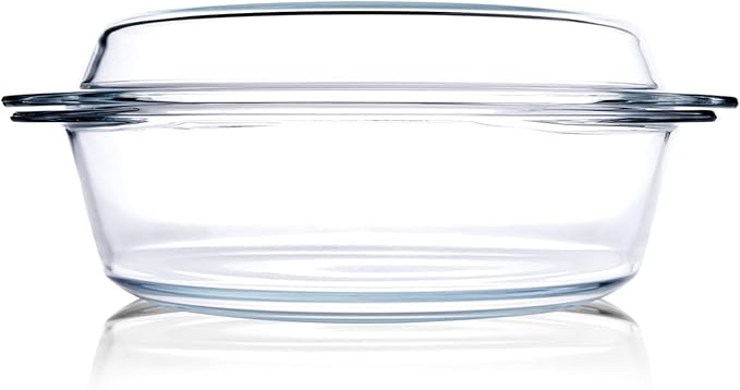 Round Tempered Glass Casserole Dish with Lid, Glass Casserole Baking Dish for Oven, Freezer and Dishwasher Safe - 2.5QT