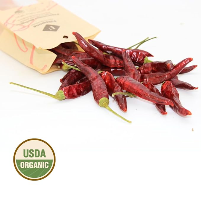 FILIPPONE - Organic Whole Dried Chili Peppers, on Stem, 25 g (0.88 oz), Spicy Sicilian Pepperoncino with Intense Aroma and flavor, Decoration, Cooking, Certified USDA Organic