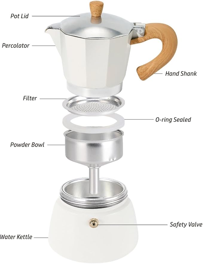AGOGO Milano Moka Pot, Stovetop Espresso Maker, Greca, Coffee Percolator, Turkish Coffee Maker with Paper Filter, 6 Cup, Cream Color