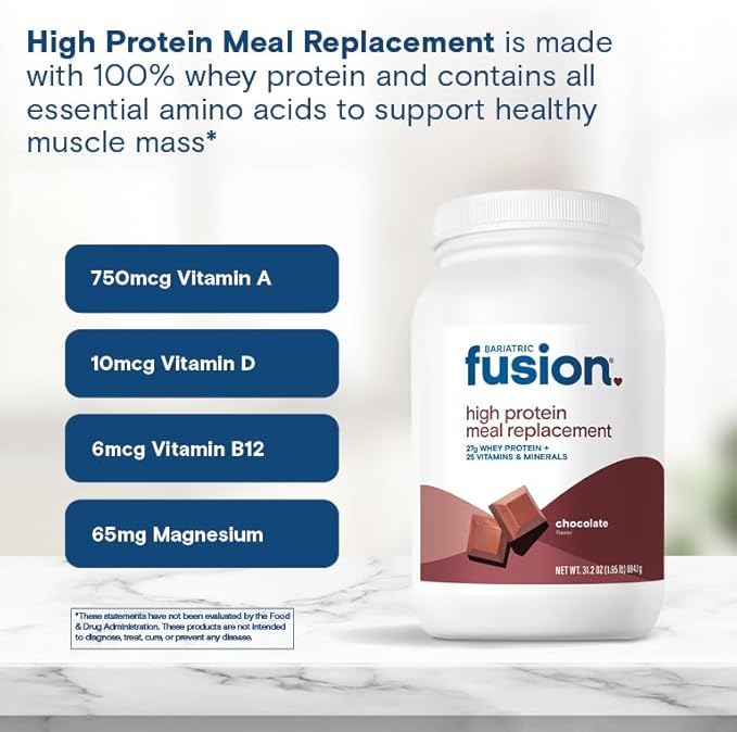Bariatric Fusion Chocolate High Protein Meal Replacement Shake | 27g Whey Isolate Bariatric Protein Powder | Lactose Free Whey Protein Powder | Gluten and Sugar Free | 21 Servings