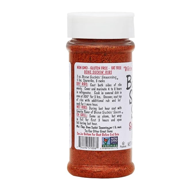 Bone Suckin' Seasoning & Rub, Original Blend, 5.8 Oz, Grilling Rubs, Dry Pork Rub, Gluten-Free, Non-GMO, Kosher, Great on Ribs, Pork, Beef, Chicken, Seafood, Pasta, Vegetables, Even Popcorn and No Msg