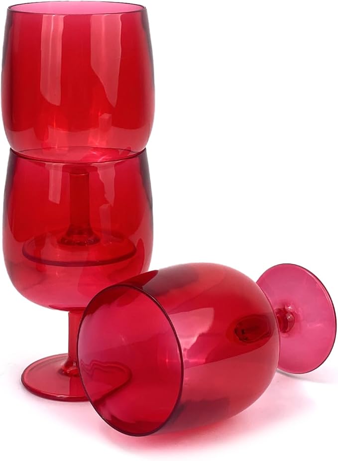 Yalin Set of 6 Unbreakable 12 oz Acrylic Plastic Wine and Water Tumbler Stackable Goblets. (Red, 12 oz)