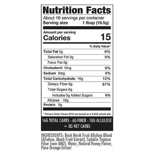 Wholesome Yum Orange Zero Sugar Honey Substitute (Keto) - Natural Sugar Free Honey Alternative With Monk Fruit & Allulose - 0 Net Carbs, Non-GMO, Gluten Free, No Aftertaste (11 oz)