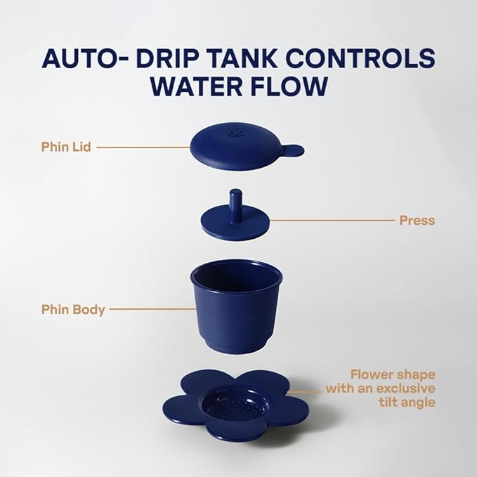 ??Vietnamese Coffee Dripper Phin Filter ??Pour Over Coffee Maker ??Single Cup Dripper with Flower Design ??Reusable Coffee Filter- Paperless Filter for Sustainable Brewing (Navy)