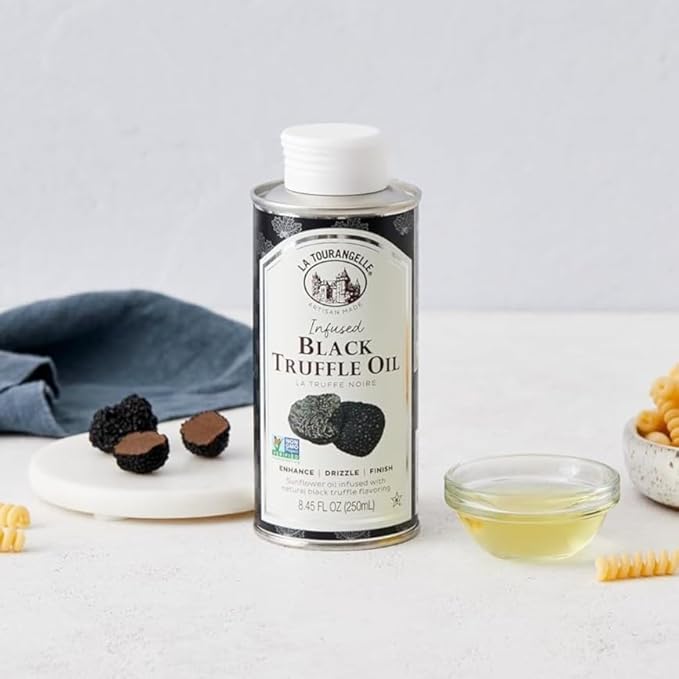 La Tourangelle, White Truffle Oil & Black Truffle Oil Set, Complex Gourmet Earthy Flavor for Drizzling over Pasta, Popcorn, Vegetables, Potatoes, Soup and More, Gift Box, 8.45 Fl Oz Each (Set of 2)