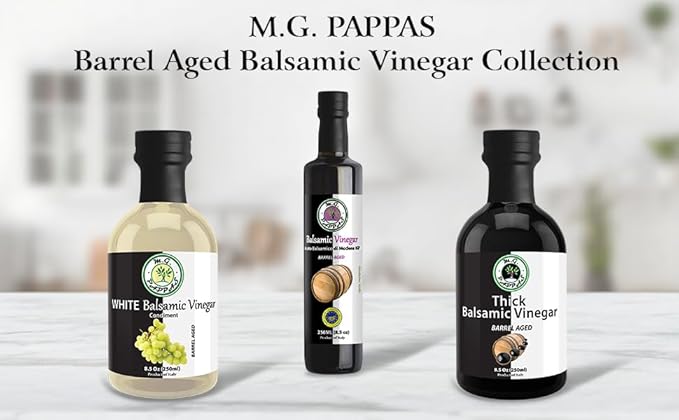 M.G. PAPPAS Thick Aged Balsamic Vinegar from Italy - Gourmet Balsamic Italian Vinegar - A Great Addition to Vinaigrettes, Salads & Dressings - No Preservatives, No Added Sugar - 8.5 Fl Oz (250ml)
